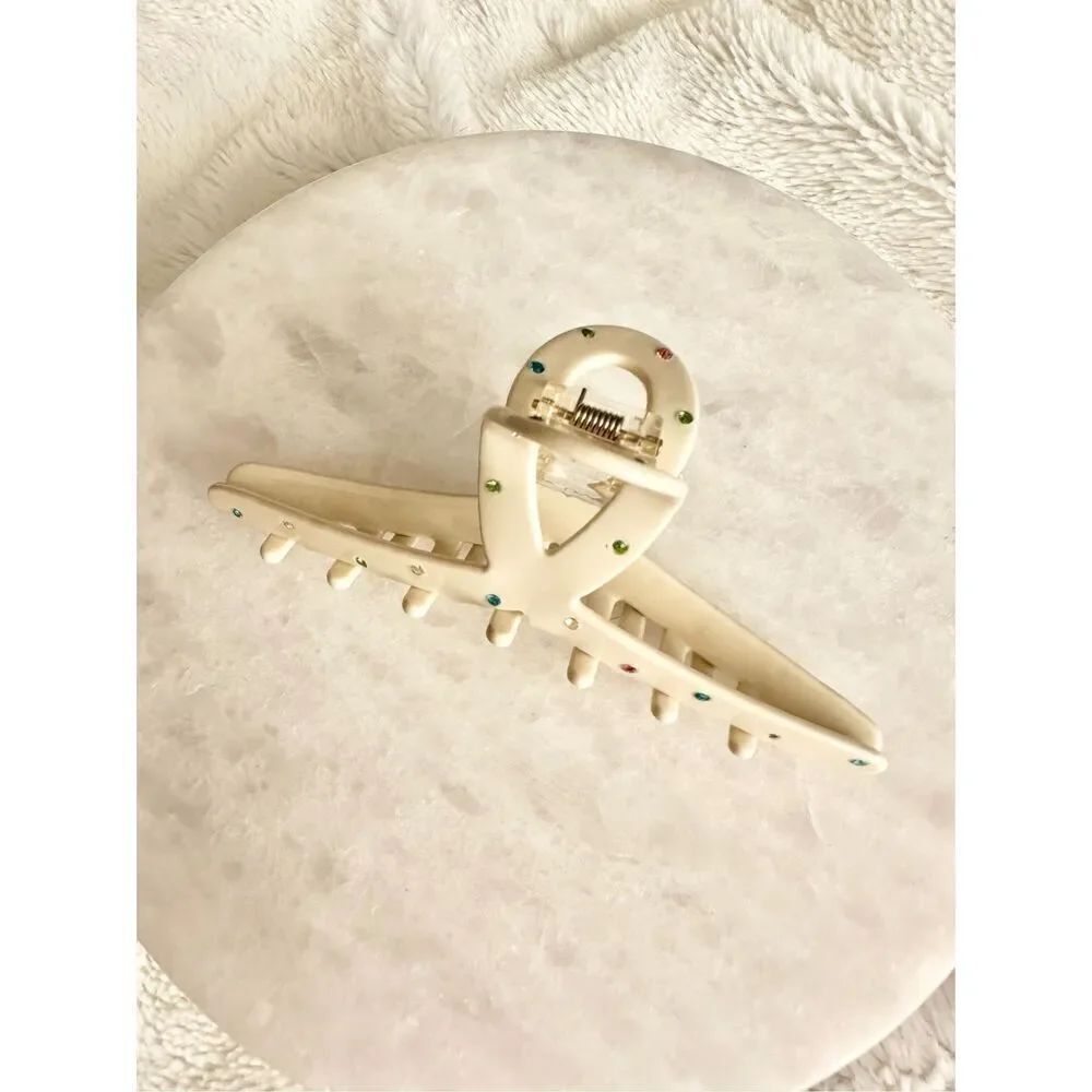 Cream color rainbow rhinestone hair claw